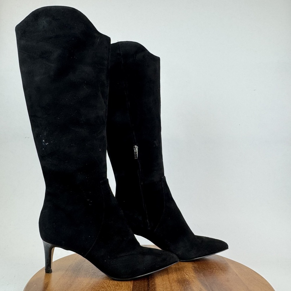 Womens Nine West Sirena Black Leather Heeled Knee High Riding Boots Size 10 M